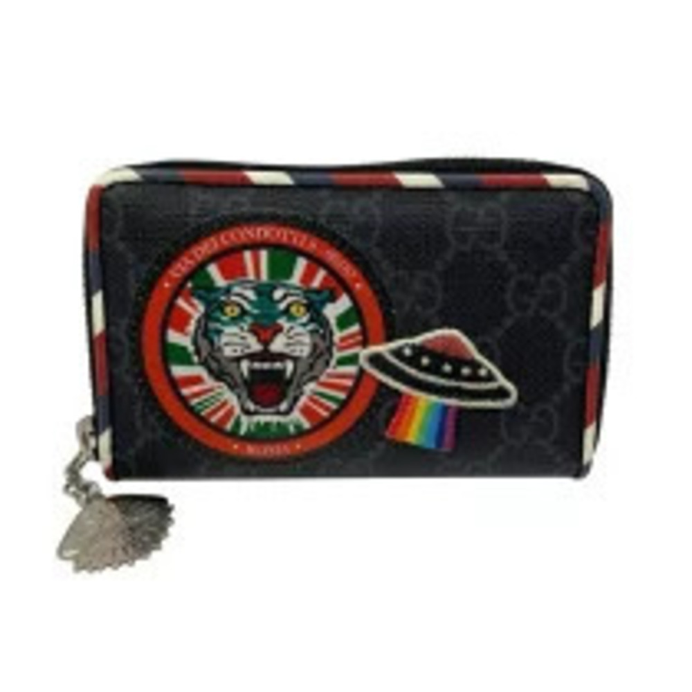 Gucci GG Supreme Zip Coin Purse Black Canvas Case